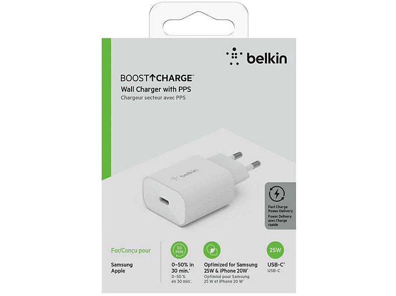 BELKIN 25 W USB-C Ev Duvar Şarj Cihazı Beyaz WCA004VFWH_4