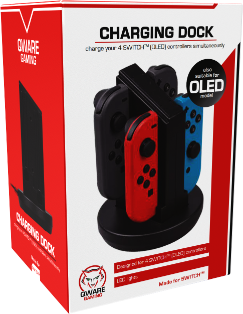 QWare charging dock for Switch (OLED) controllers, in a box.