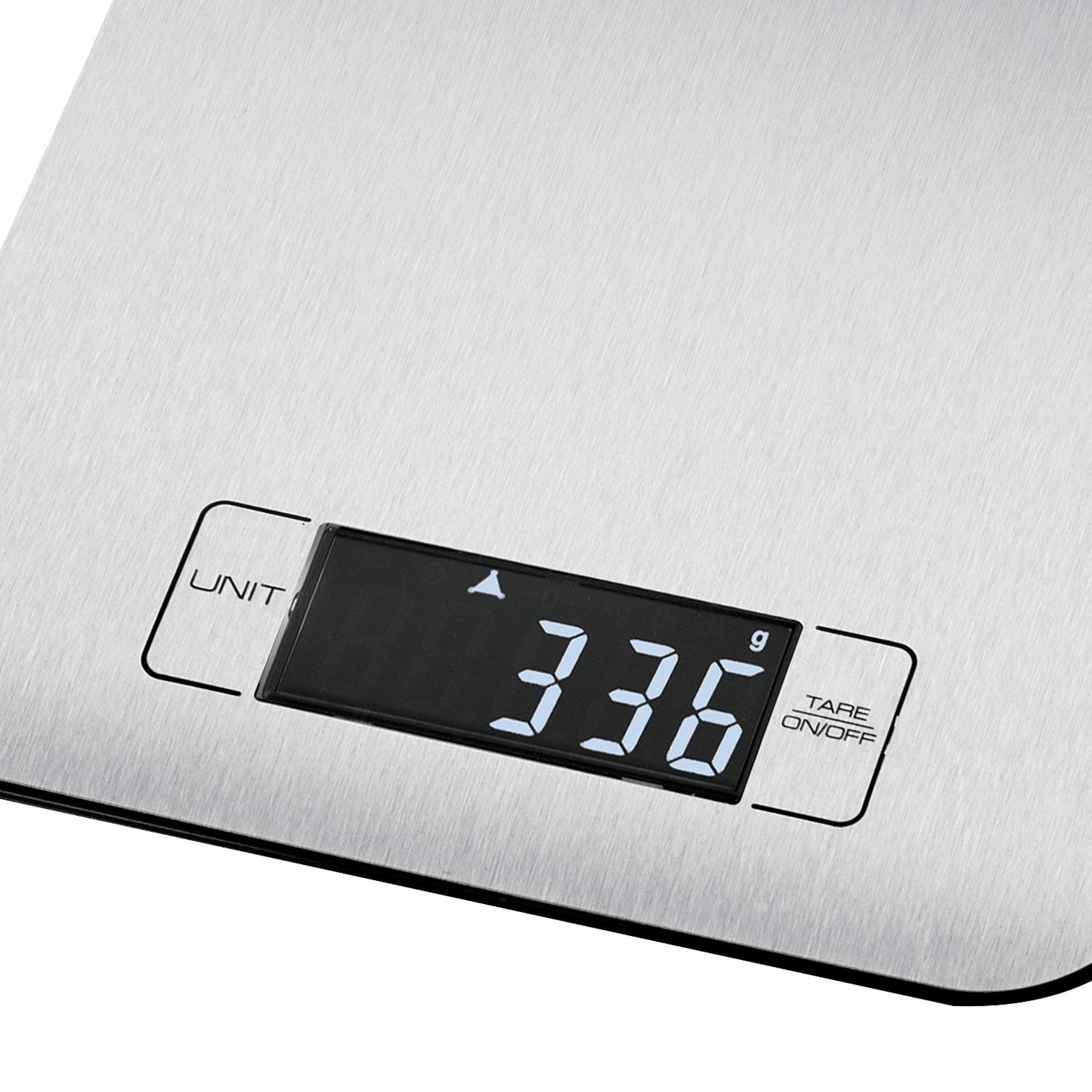 Eine digitale Küchenwaage mit der Anzeige '336 g'.