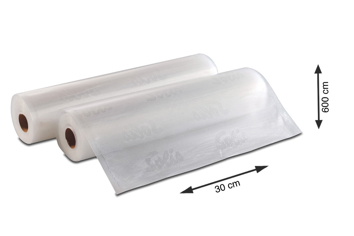 Two rolls of vacuum sealer bags. One is open and partially sealed.