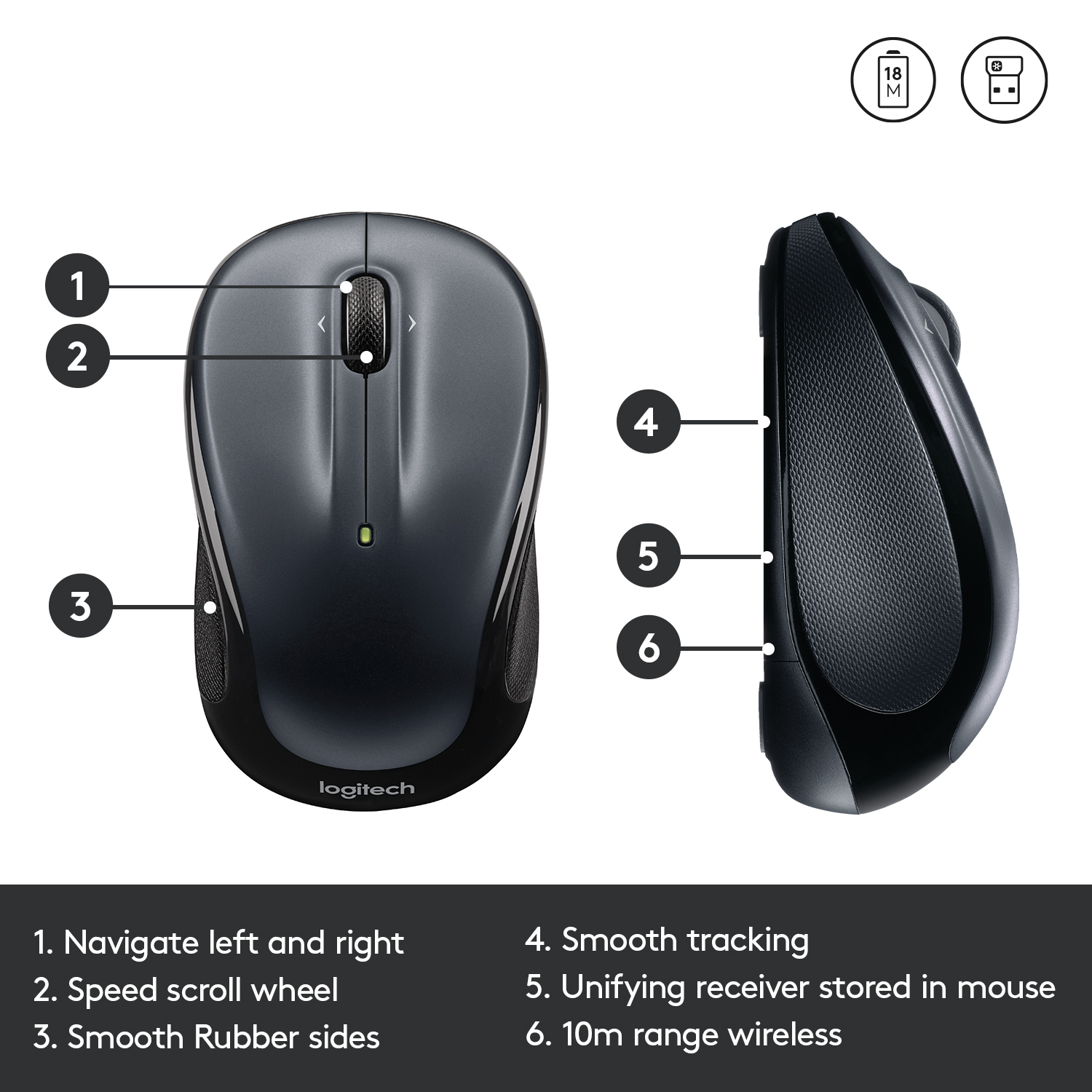 LOGITECH M325 WLESS OPT GREY - Souris