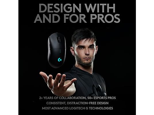 LOGITECH PRO - Kabellose Gaming-Maus, USB-Signalrate: 1.000 Hz (1 ms), Optisch mit Leuchtdioden, 16000 dpi, Schwarz