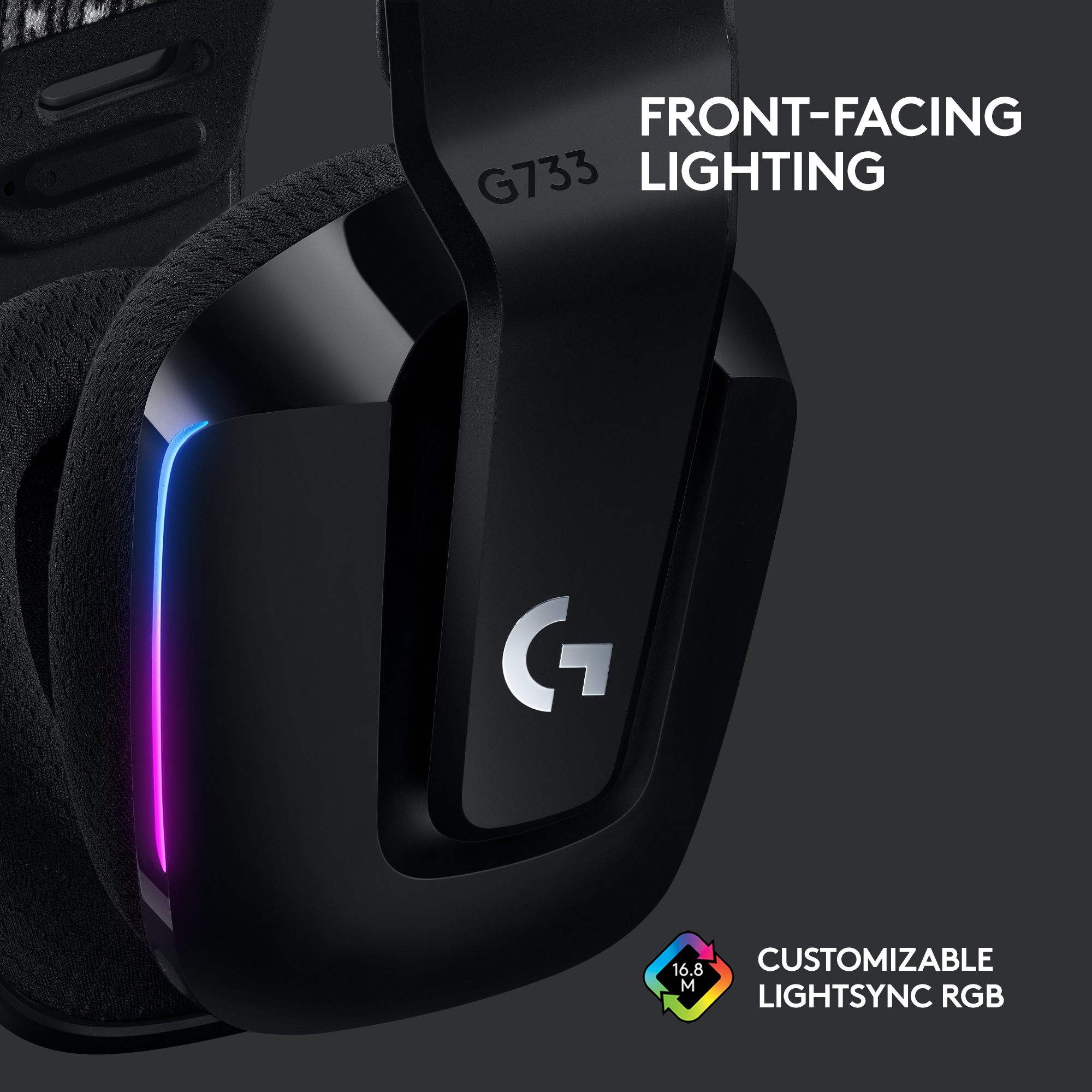 Schwarzes Gaming-Headset mit Frontbeleuchtung und anpassbarem RGB.