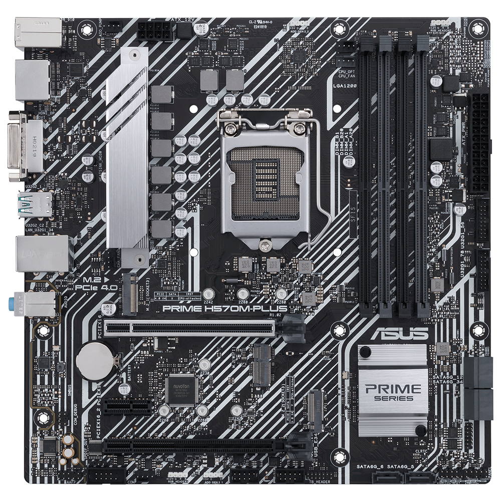 ASUS Prime H570M-Plus Intel H570 LGA1200 DDR4 4600 DP HDMI DVI 2x M2 USB3.2 AURA RGB mATX 128GB Anakart Siyah