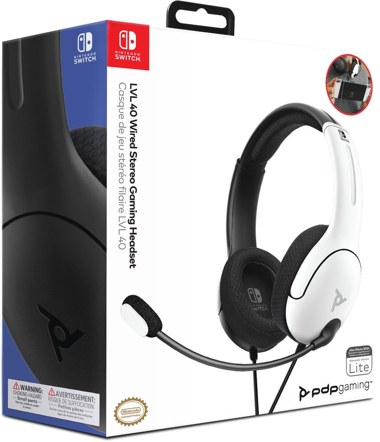 Nintendo Switch Gaming-Headset-Box. Die Box ist weiß und schwarz mit einem Bild des Headsets darauf.