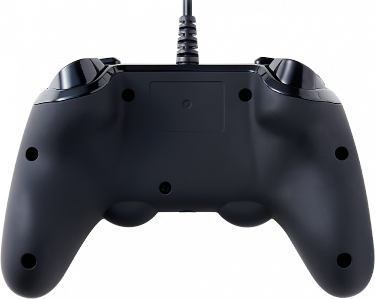 Black controller back view, with buttons and a cord.