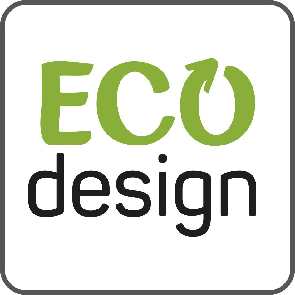 White square logo with green ECO design text and recycle icon.