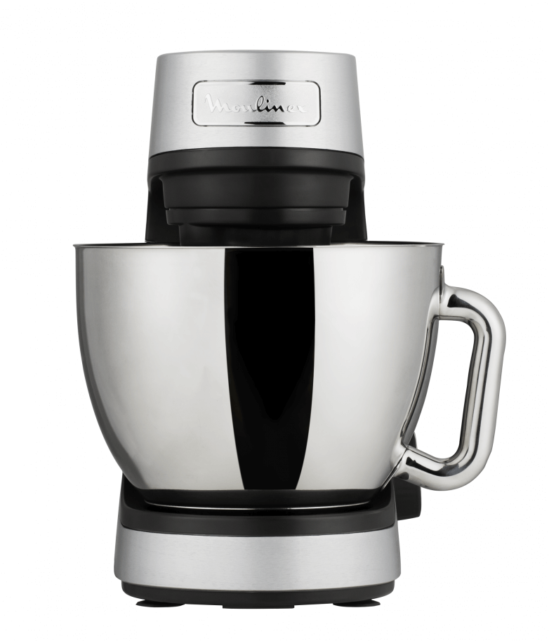 A stand mixer with a bowl, with a Moulinex logo.