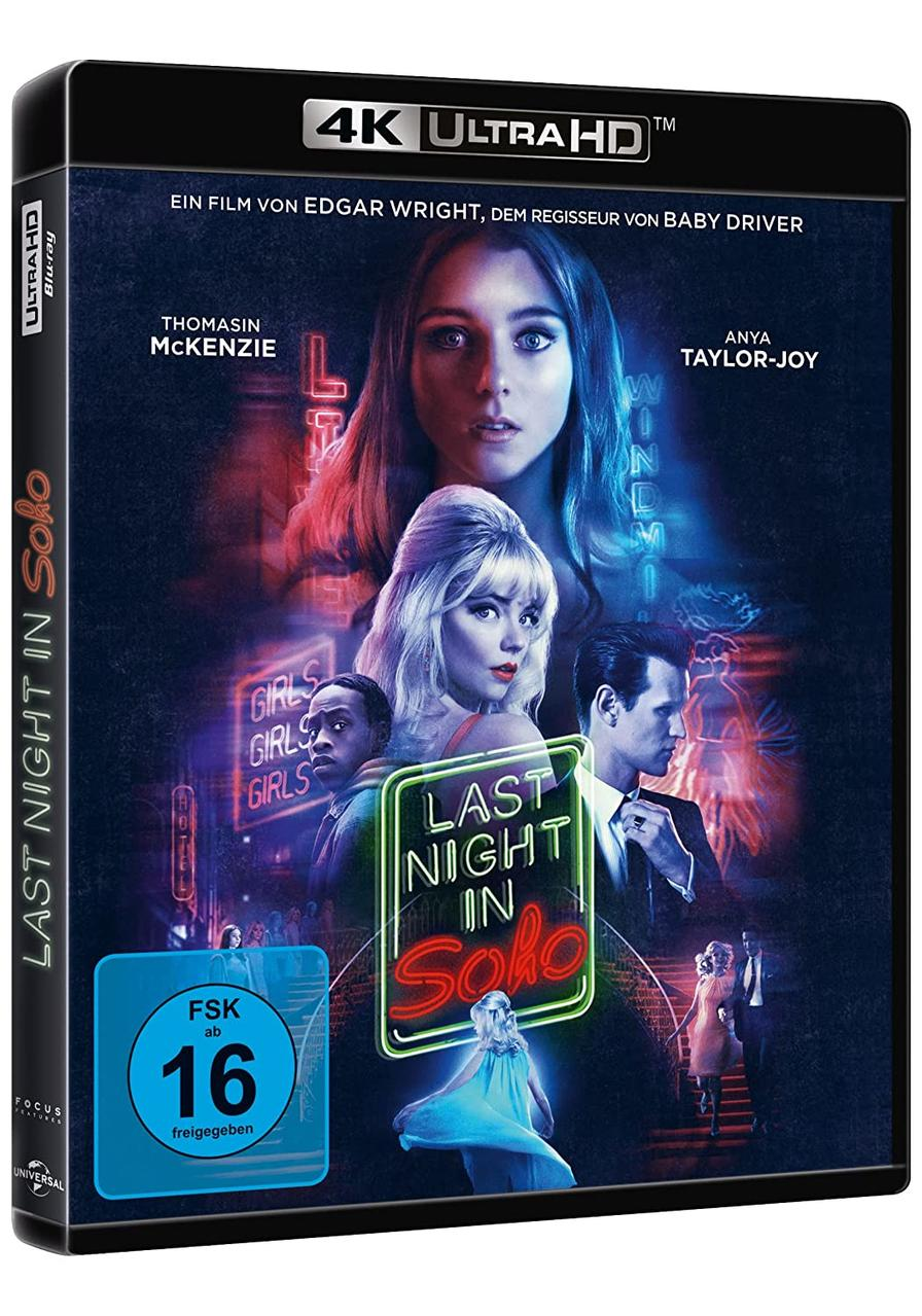 Filmcover für 'Last Night in Soho'. Es zeigt mehrere Personen. Der Titel steht in großen Buchstaben.