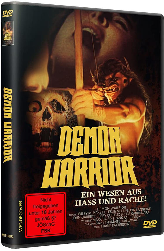 DVD-Hülle mit dem Titel "Demon Warrior", ein Schädel und ein Monster.