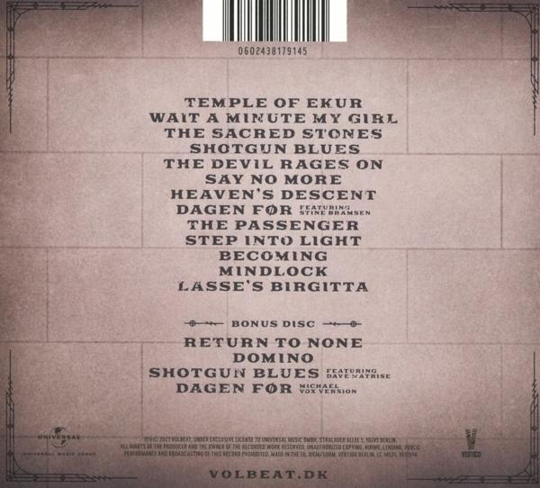 Dos de l'album avec liste des titres et crédits, avec un fond texturé en forme de briques.