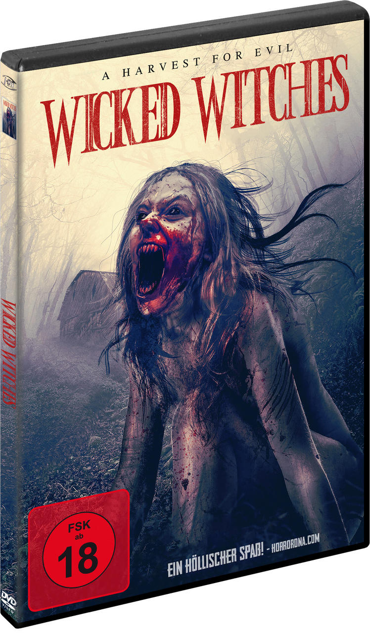Eine DVD-Hülle mit einem Horrorfilm-Cover einer Frau mit Blut.