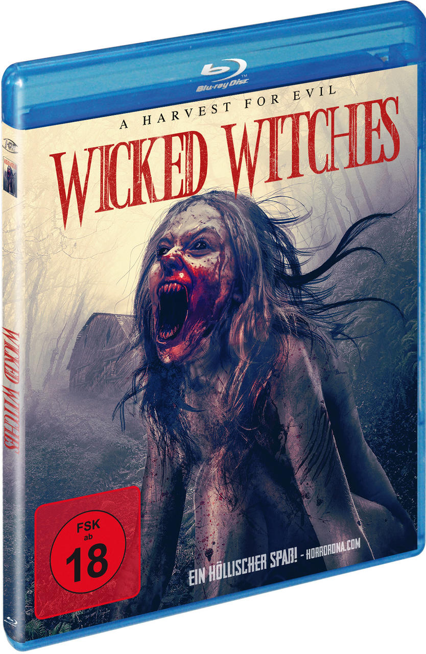 Blu-ray-Filmhülle des Horrorfilms 'Wicked Witches' mit einer erschreckenden, schreienden Frau.