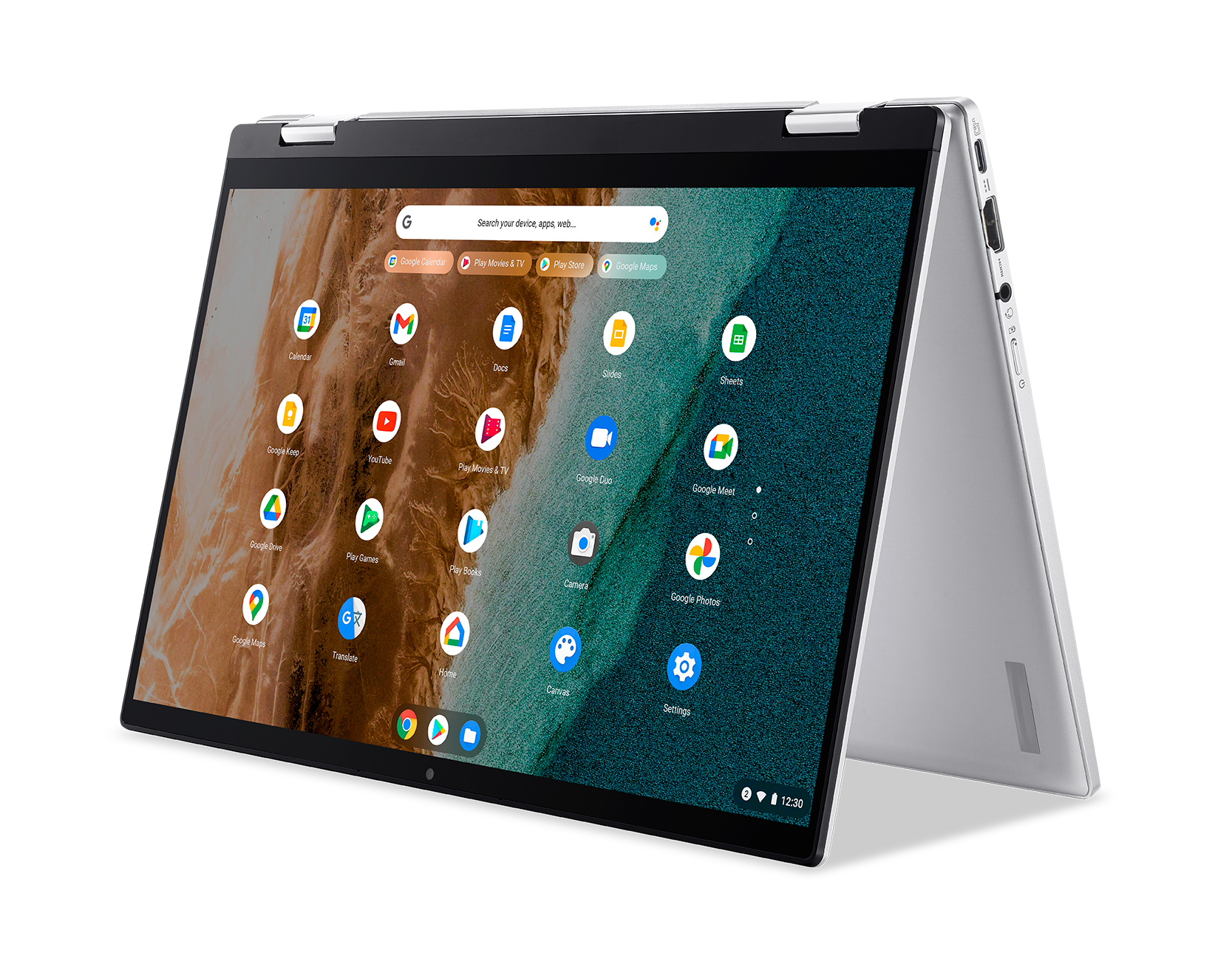 Ein Laptop in geöffneter Position, der die Google Chrome-Oberfläche zeigt.
