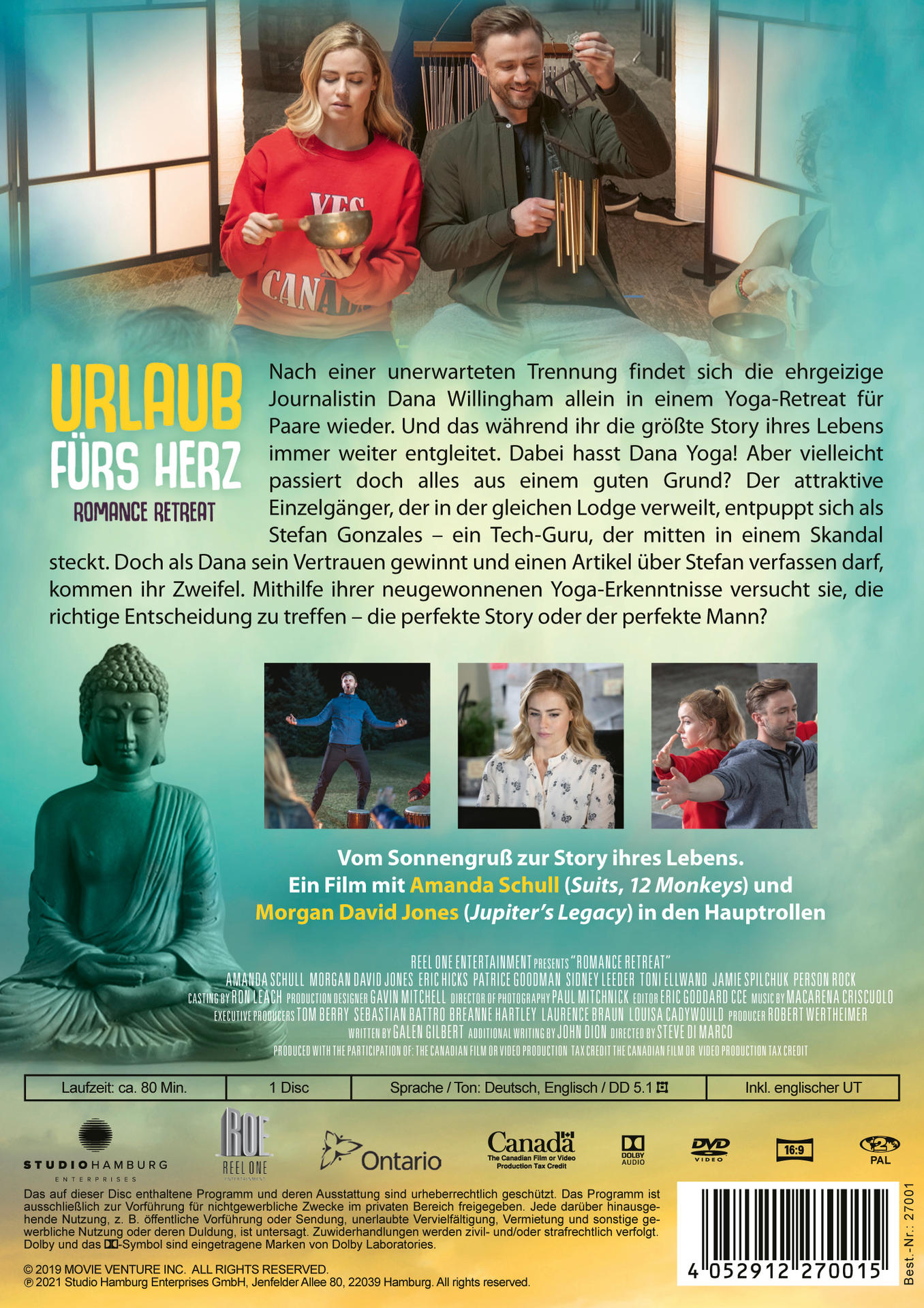 DVD-Hülle mit Schauspielern und Text. Eine Buddha-Statue im Hintergrund.