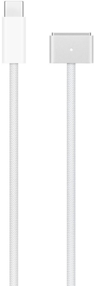 Câble tressé blanc avec un connecteur USB-C à une extrémité et un connecteur magnétique à l'autre.