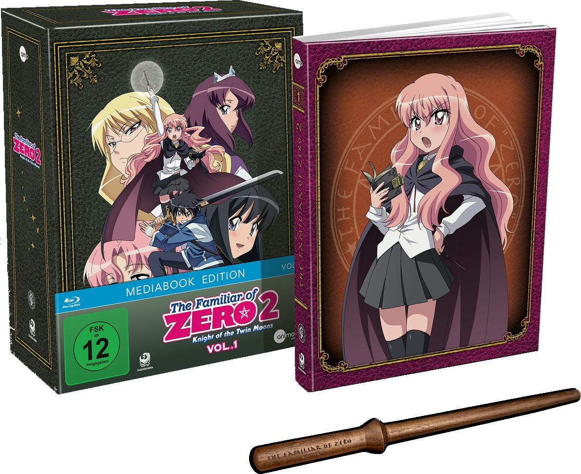 Anime-Box-Set mit Charakterillustrationen und einem Holzstab. Weißer Hintergrund.