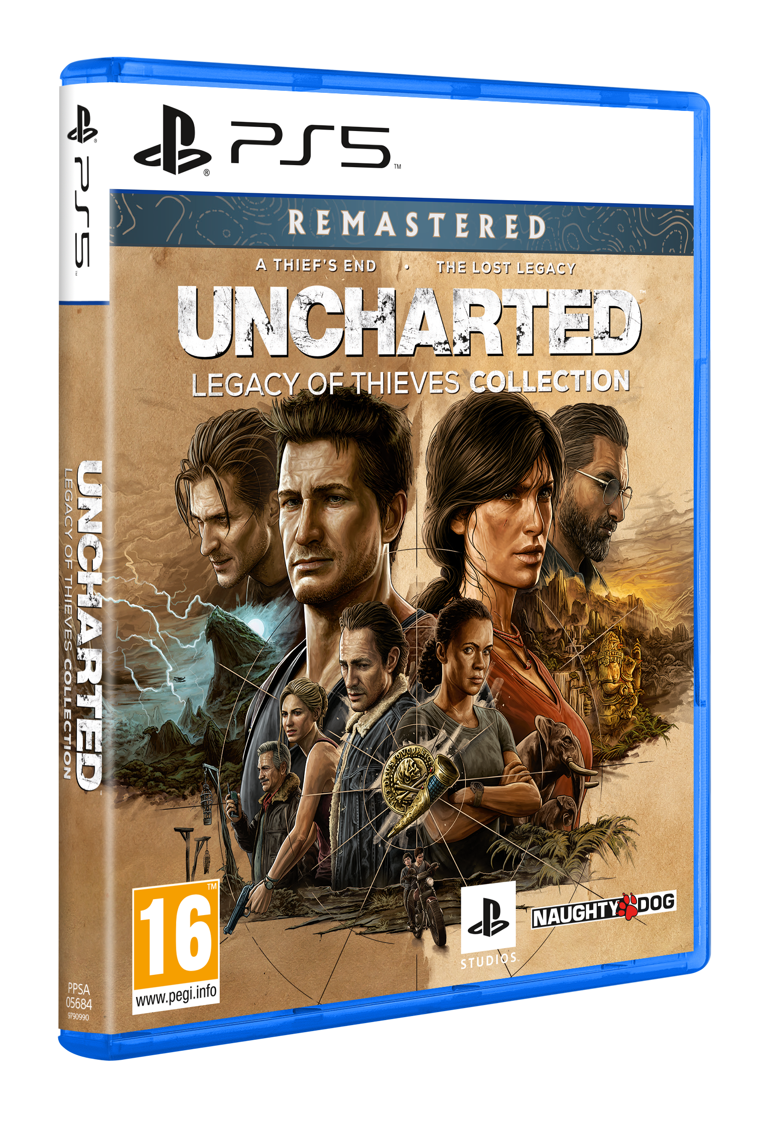 Uncharted: Legacy of Thieves Collection Spielehülle. Charaktere sind auf der Vorderseite abgebildet.