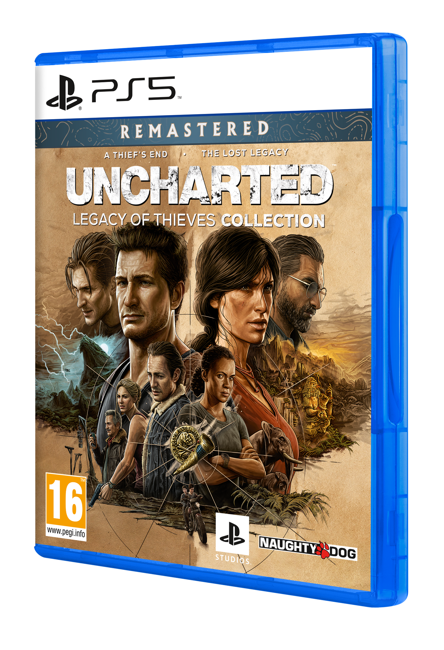 Uncharted: Legacy of Thieves Collection Spielhülle. Cover zeigt Charaktere.