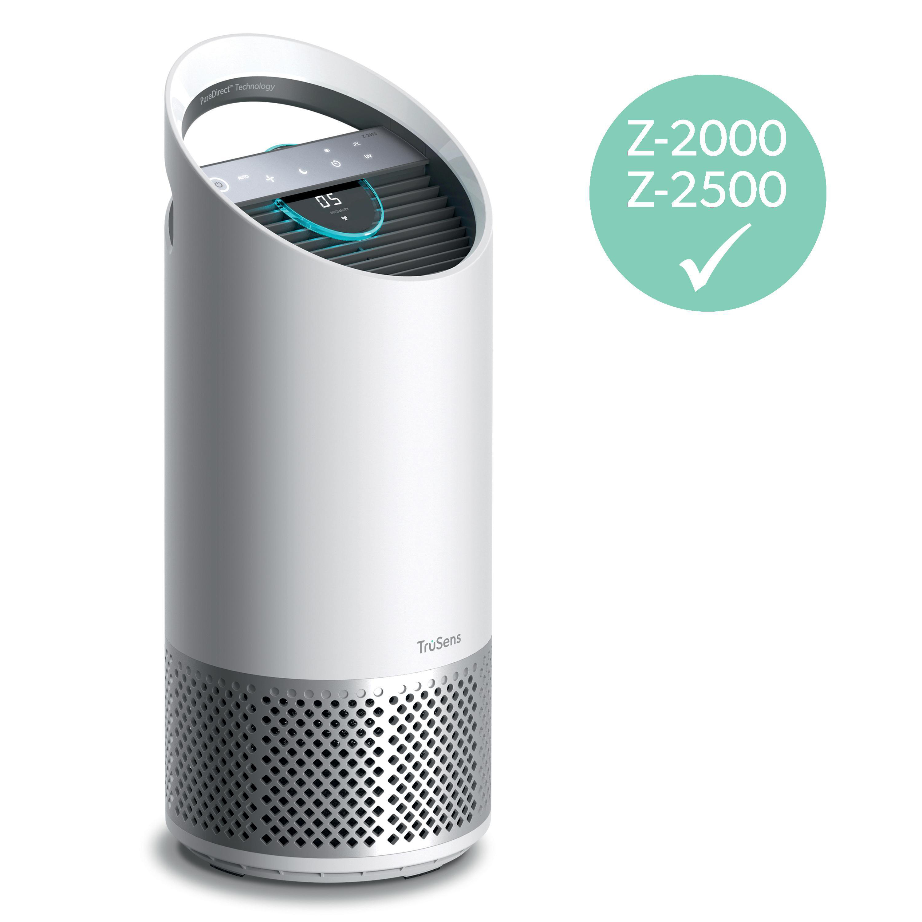 Weißer Luftreiniger mit digitaler Anzeige und Text: Z-2000 Z-2500.