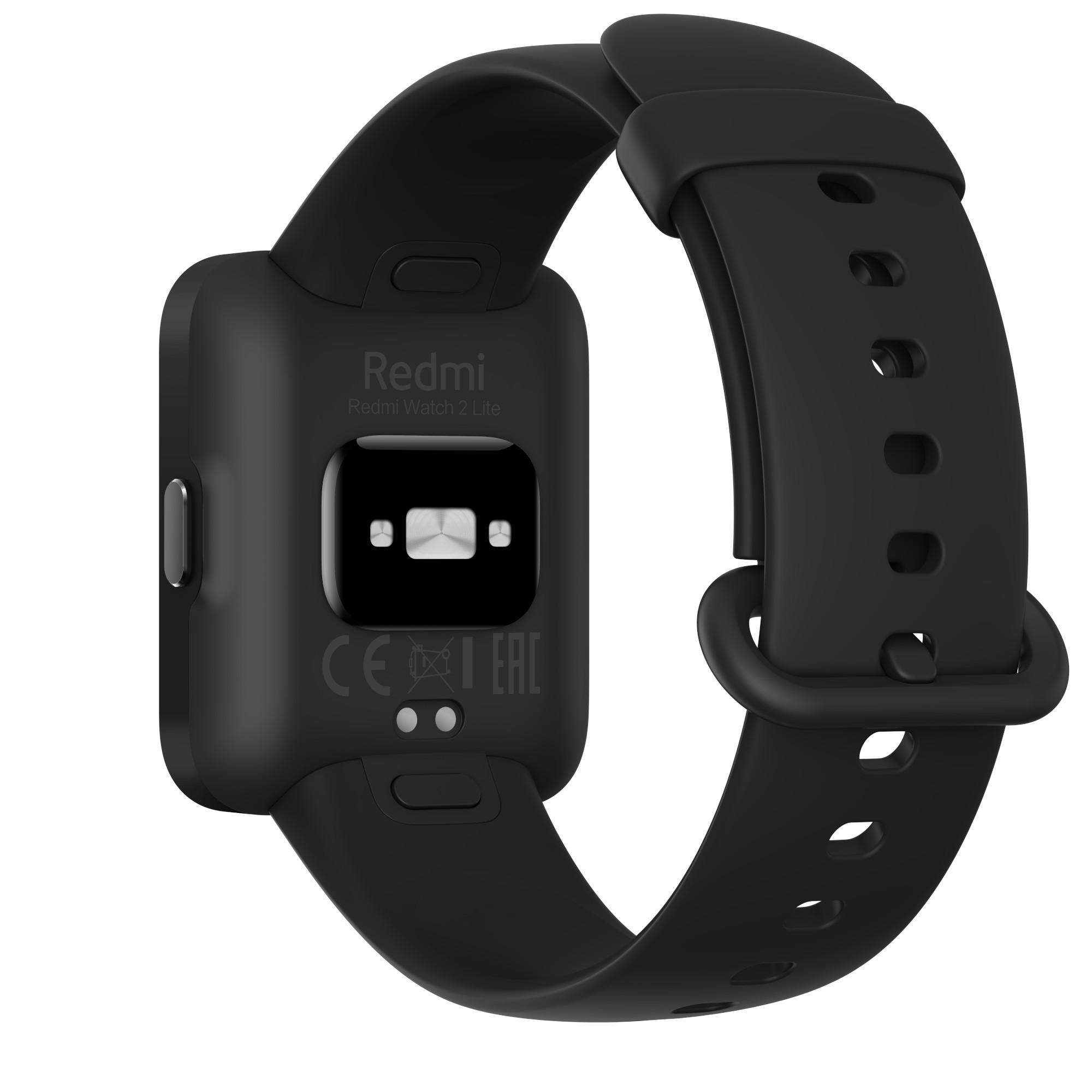 Schwarze Smartwatch mit Armband und Herzfrequenzsensor.