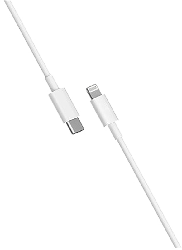 Fehér USB-C - Lightning kábel fekete háttéren.
