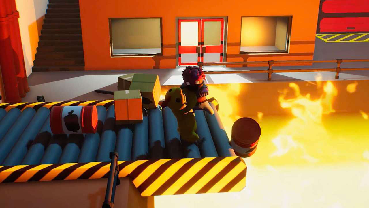 Una vista dall'alto di una scena di un videogioco con due figure e vari oggetti.