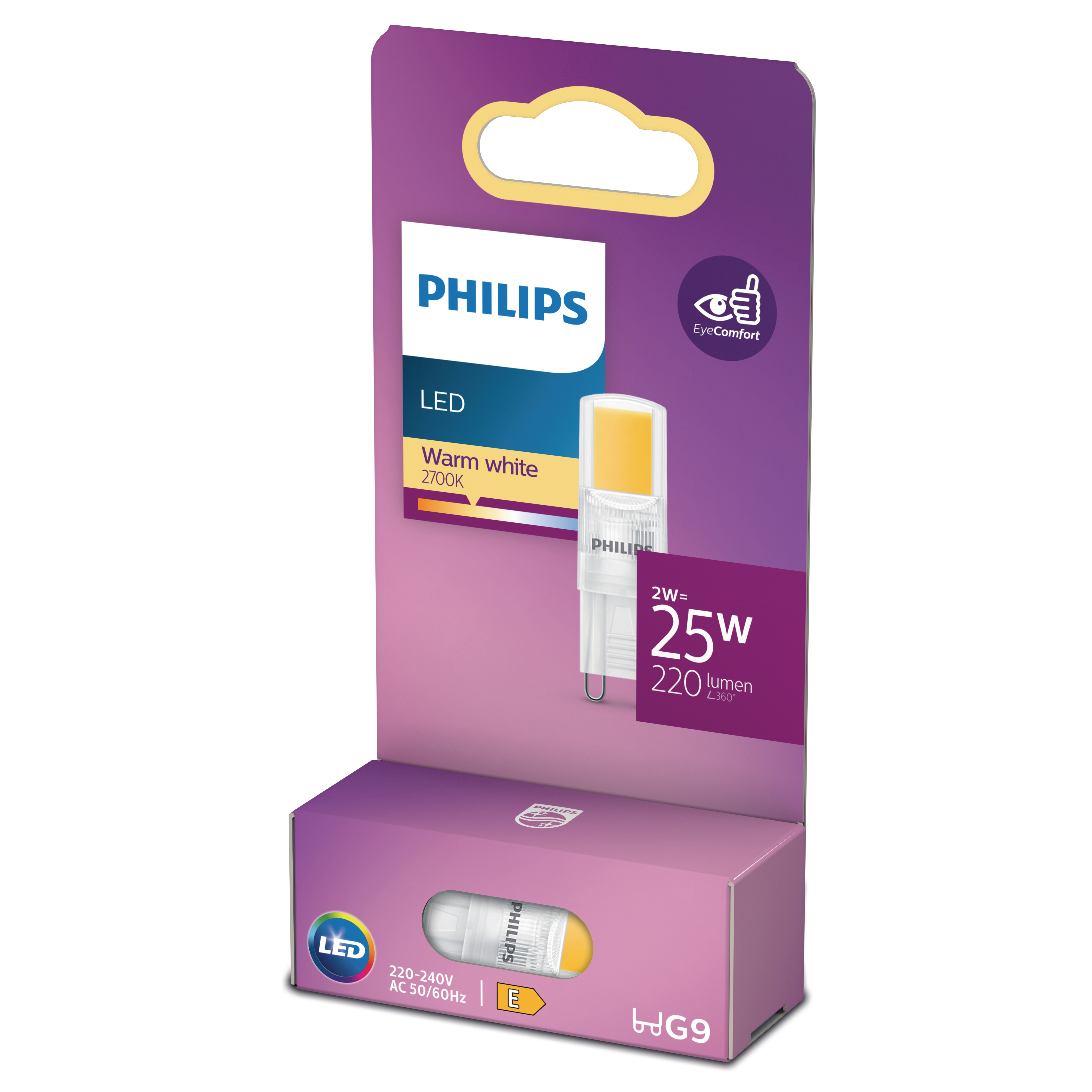 LED-Glühbirnenverpackung mit sichtbarer Glühbirne.