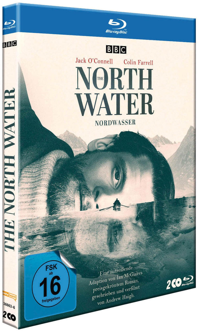 Blu-ray-Cover für 'The North Water'. Zeigt ein Männergesicht und eine schneebedeckte Landschaft.