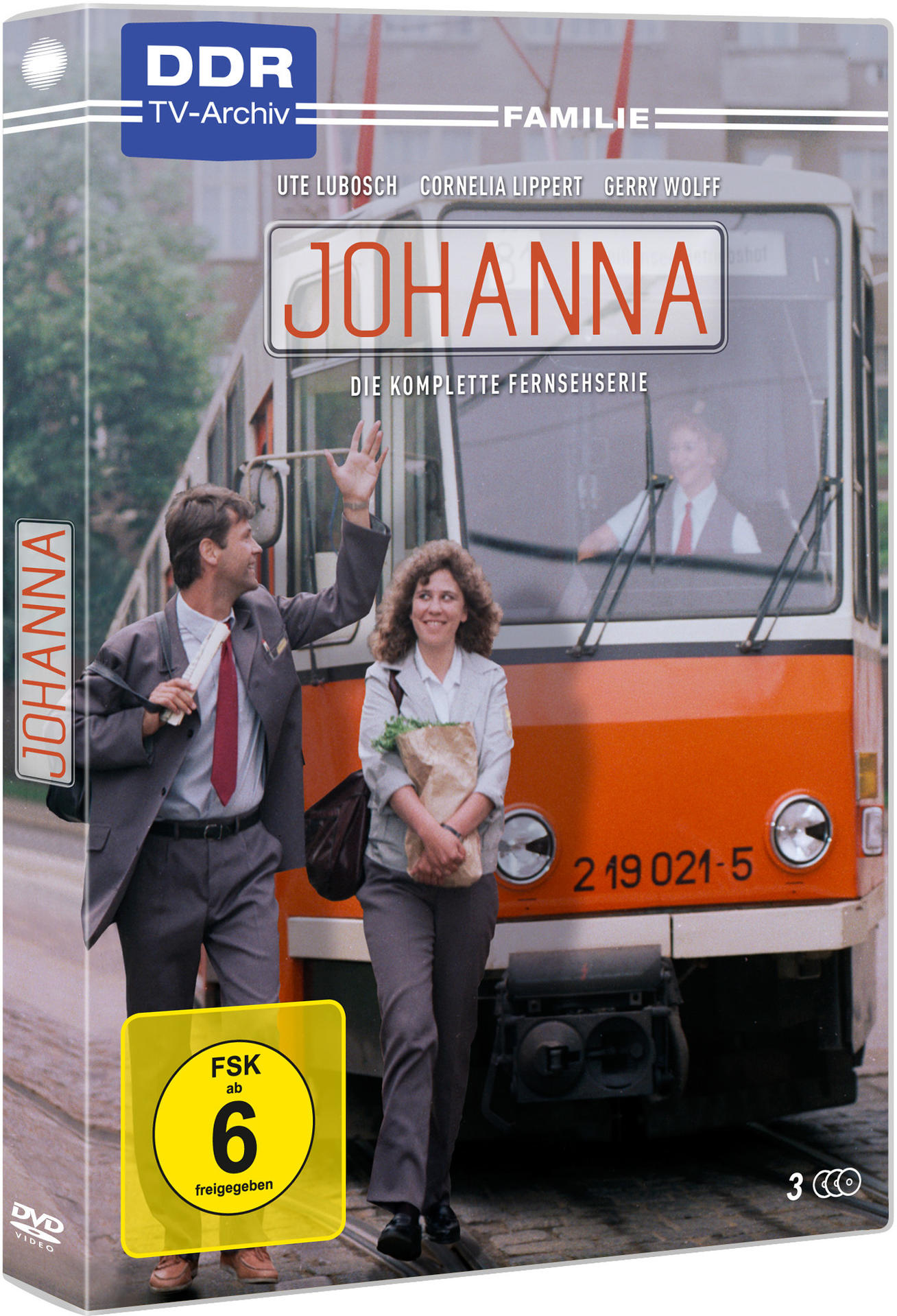 DVD-Cover: Leute vor einer Straßenbahn mit dem Titel „Johanna“. Ein gelber Aufkleber sagt „FSK 6“.