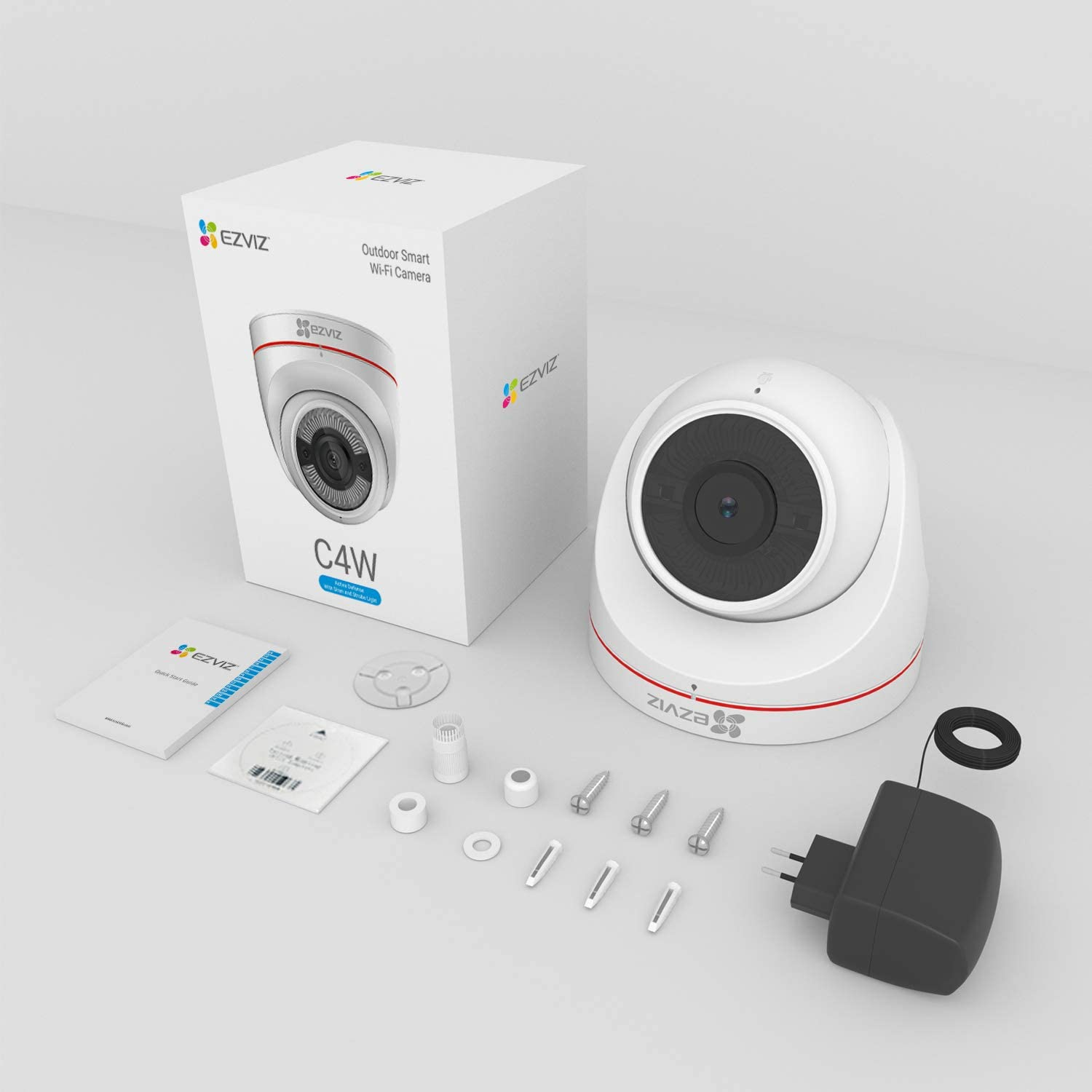 Cámara de vigilancia IP - Ezviz C4W, FHD 1080p, WiFi, Visión nocturna, Compatible con asistentes, IP67, Blanco