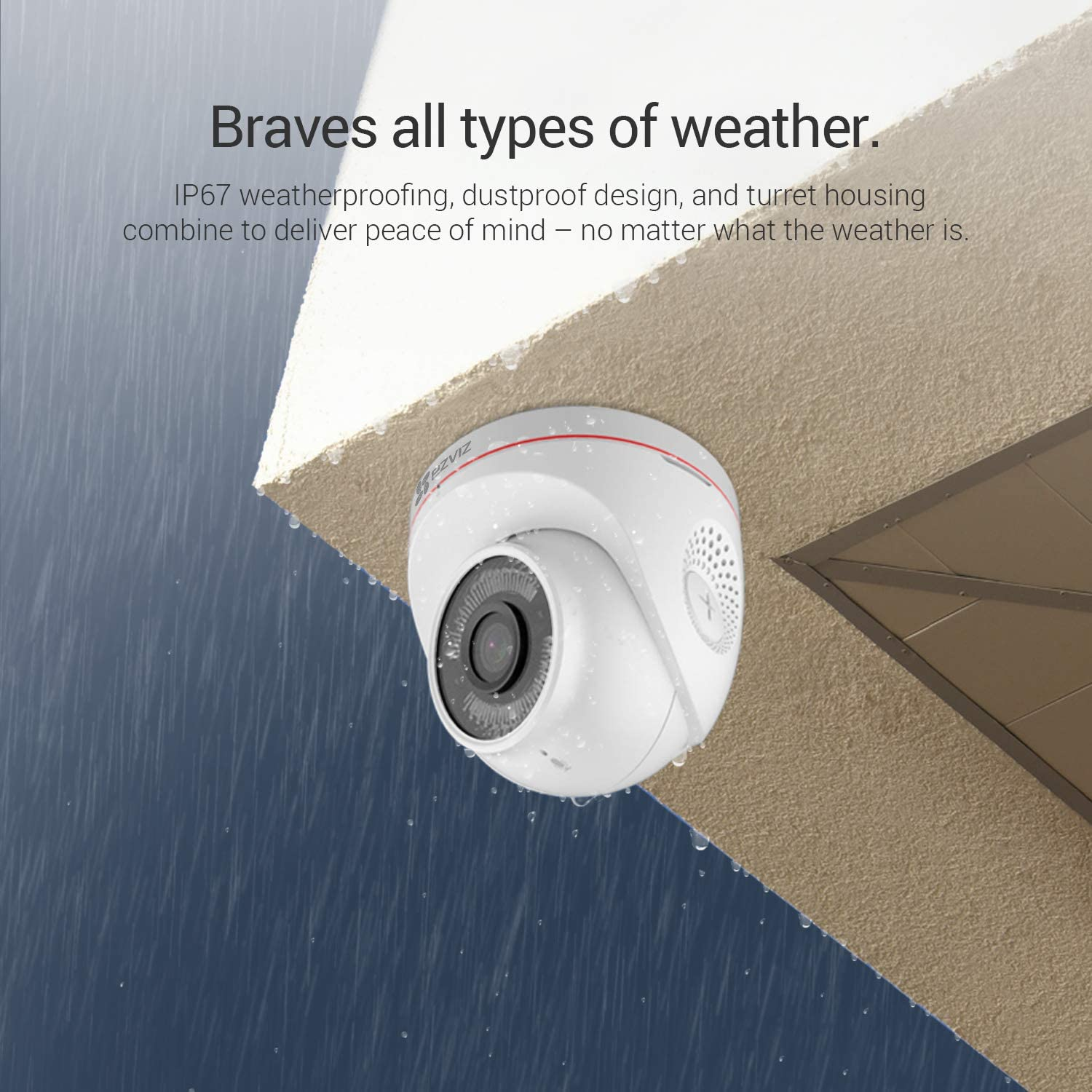Cámara de vigilancia IP - Ezviz C4W, FHD 1080p, WiFi, Visión nocturna, Compatible con asistentes, IP67, Blanco