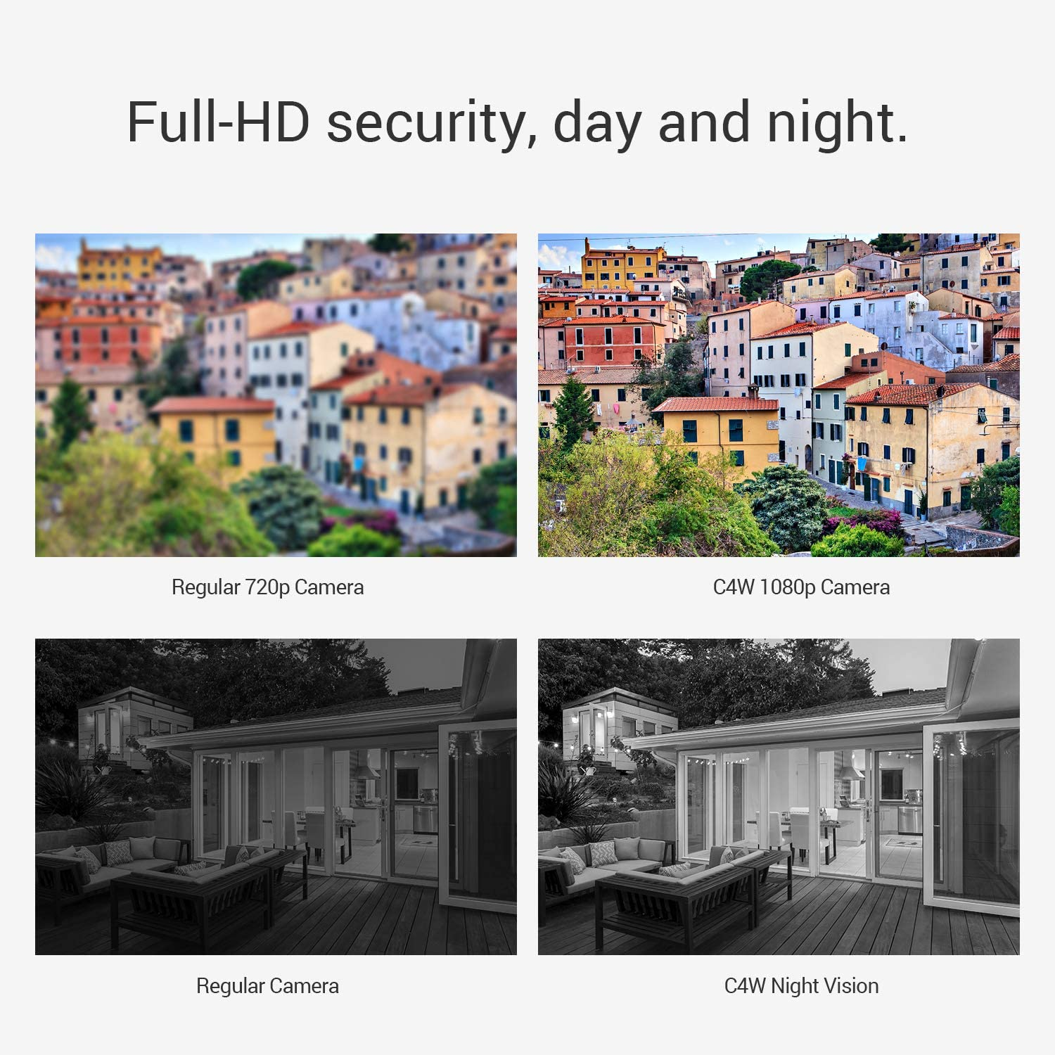 Cámara de vigilancia IP - Ezviz C4W, FHD 1080p, WiFi, Visión nocturna, Compatible con asistentes, IP67, Blanco