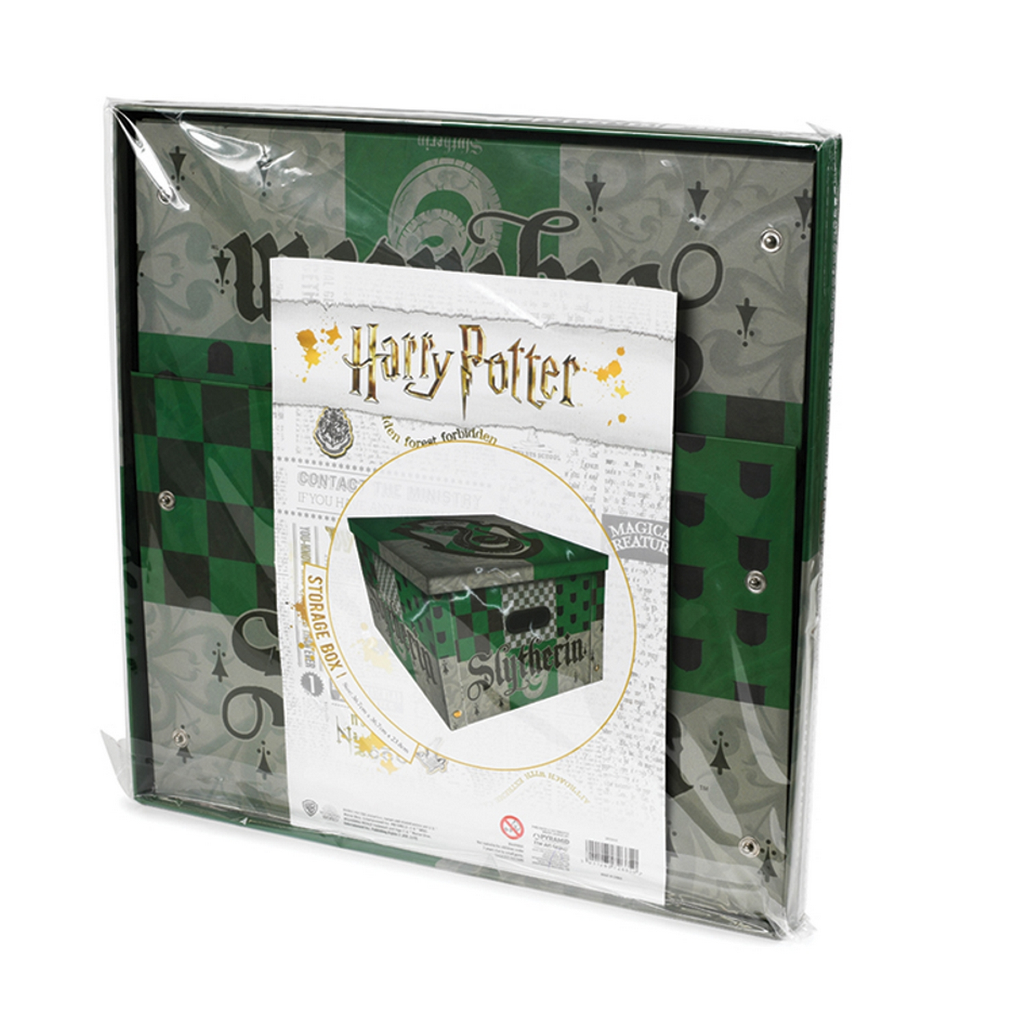 Caja de almacenamiento con temática de Harry Potter envoltura de plástico.