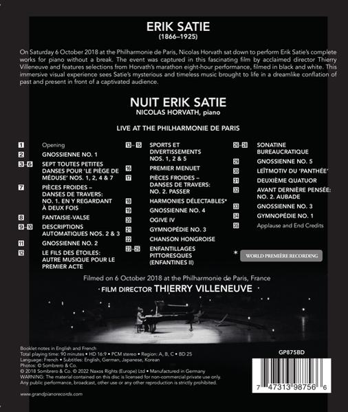 Nicolas Horvath - Nuit Erik - Satie (Blu-ray) (Blu-ray)