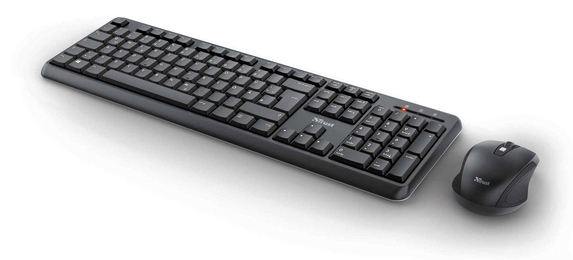 TRUST Set aus Tastatur und Maus Ody Wireless Silent, DE, Schwarz