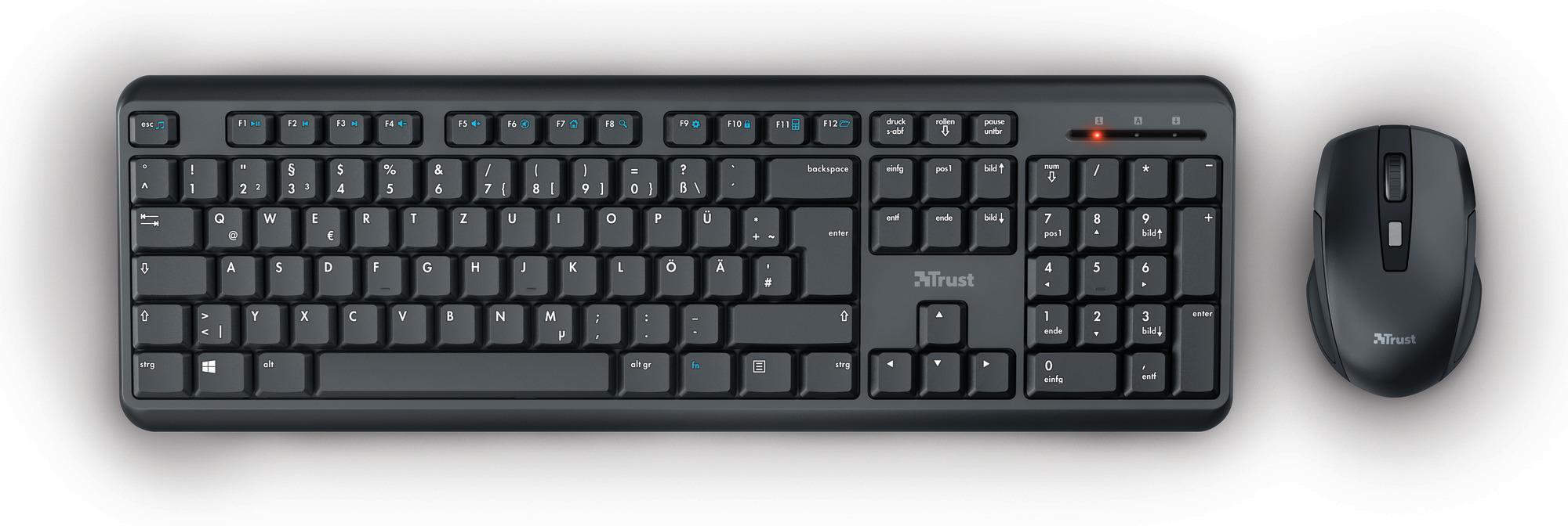 TRUST Set aus Tastatur und Maus Ody Wireless Silent, DE, Schwarz