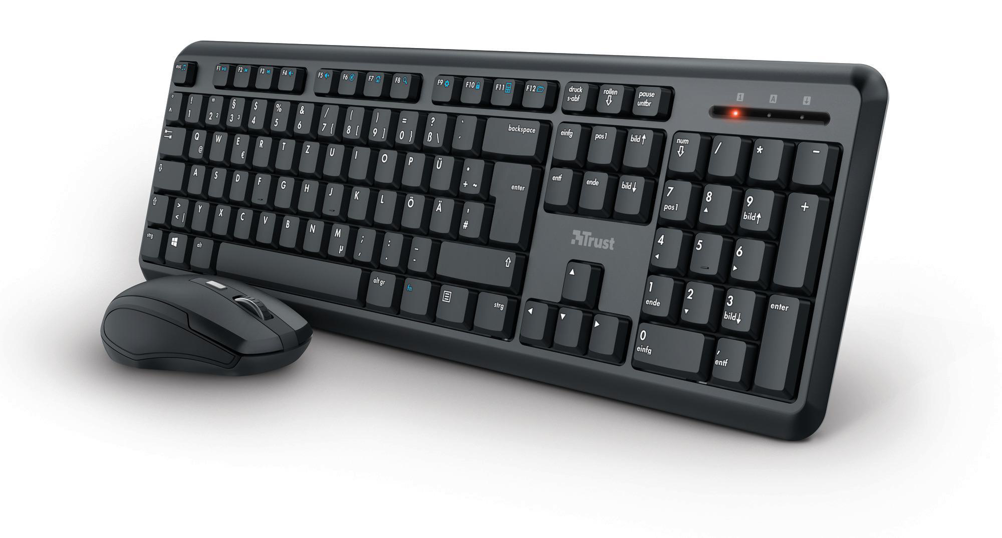 TRUST Set aus Tastatur und Maus Ody Wireless Silent, DE, Schwarz