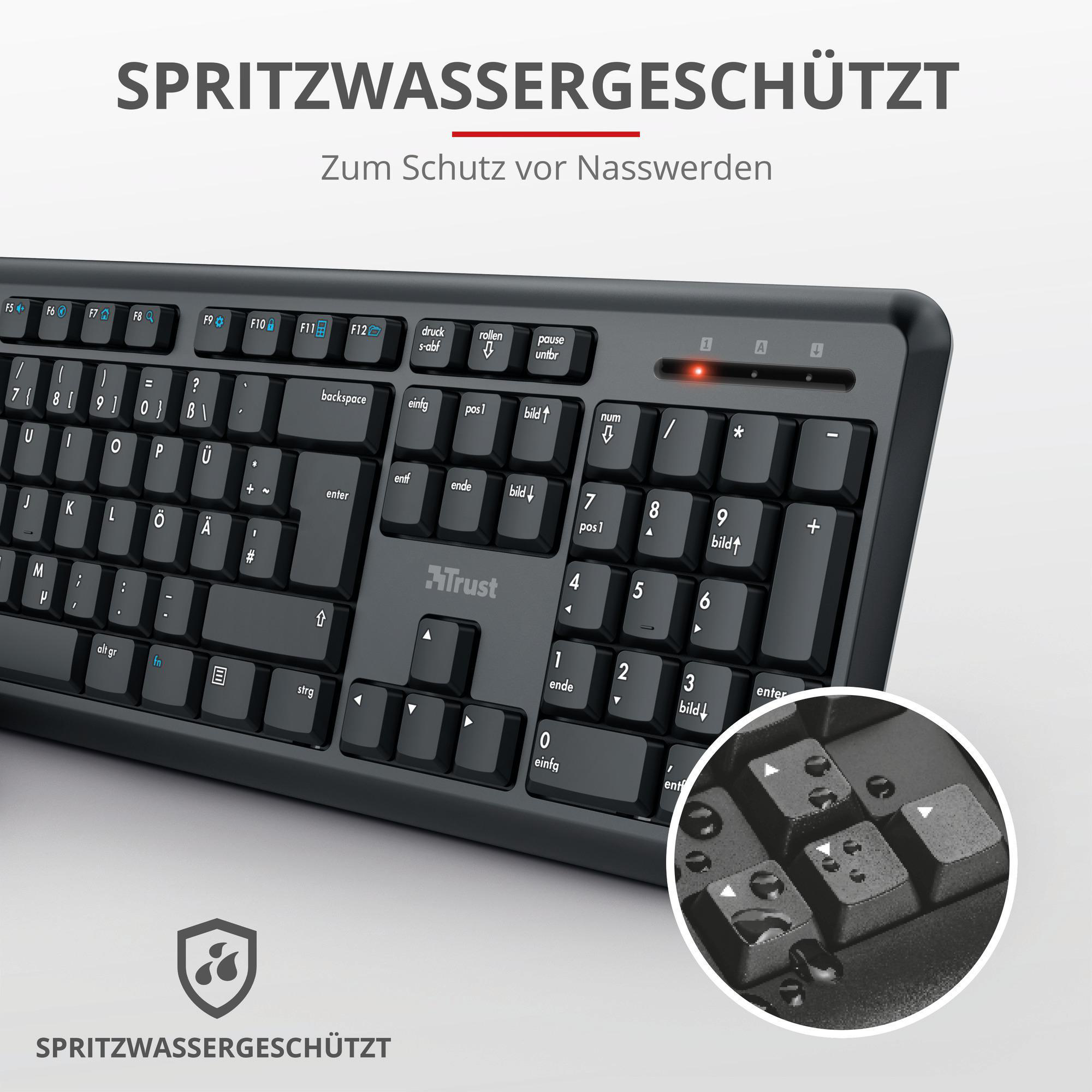 TRUST Set aus Tastatur und Maus Ody Wireless Silent, DE, Schwarz
