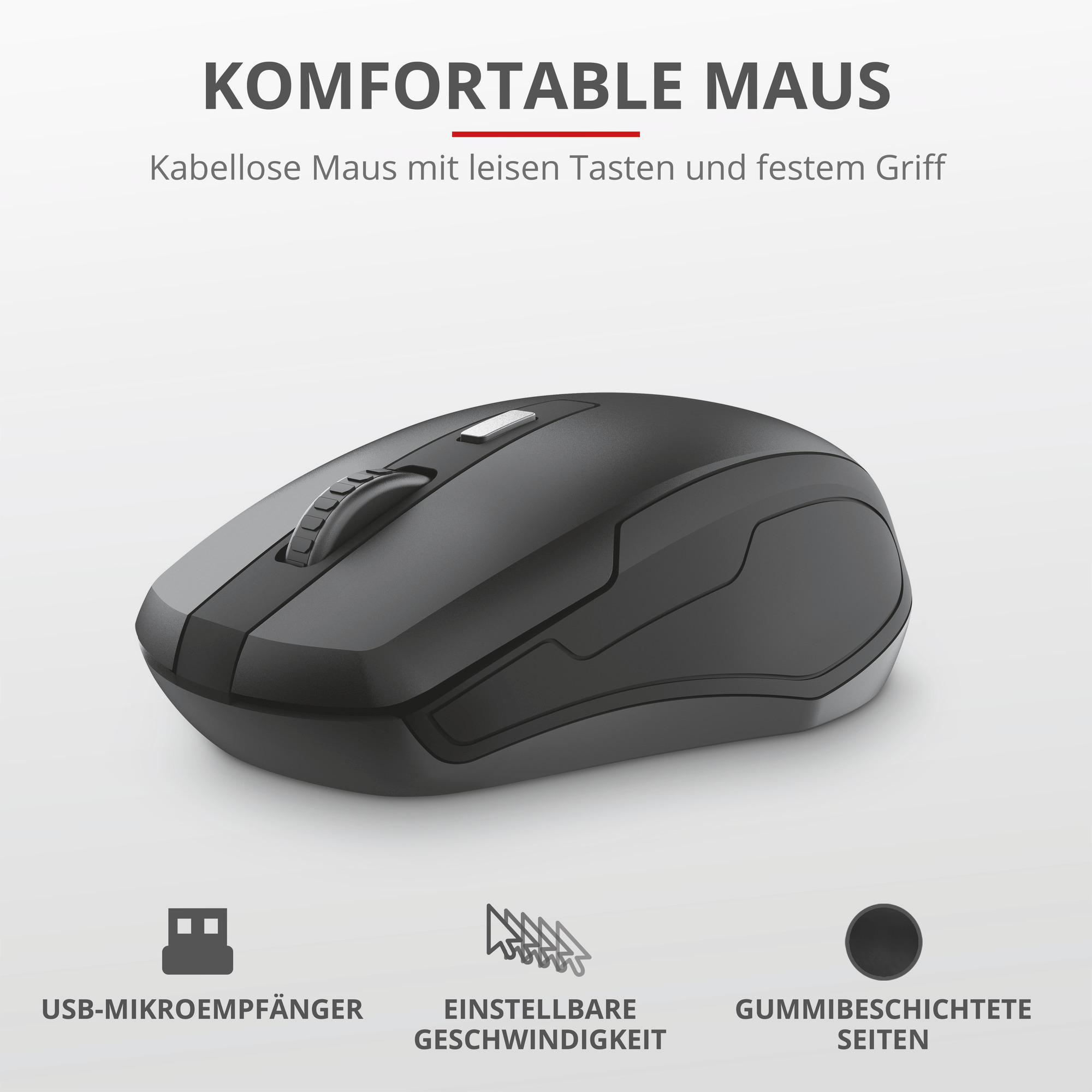 TRUST Set aus Tastatur und Maus Ody Wireless Silent, DE, Schwarz