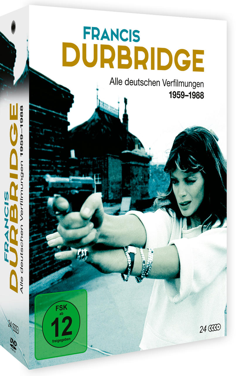 Eine DVD-Box mit einer Frau, die eine Waffe hält, vor einem Gebäude. Text sagt 'Francis Durbidge'.