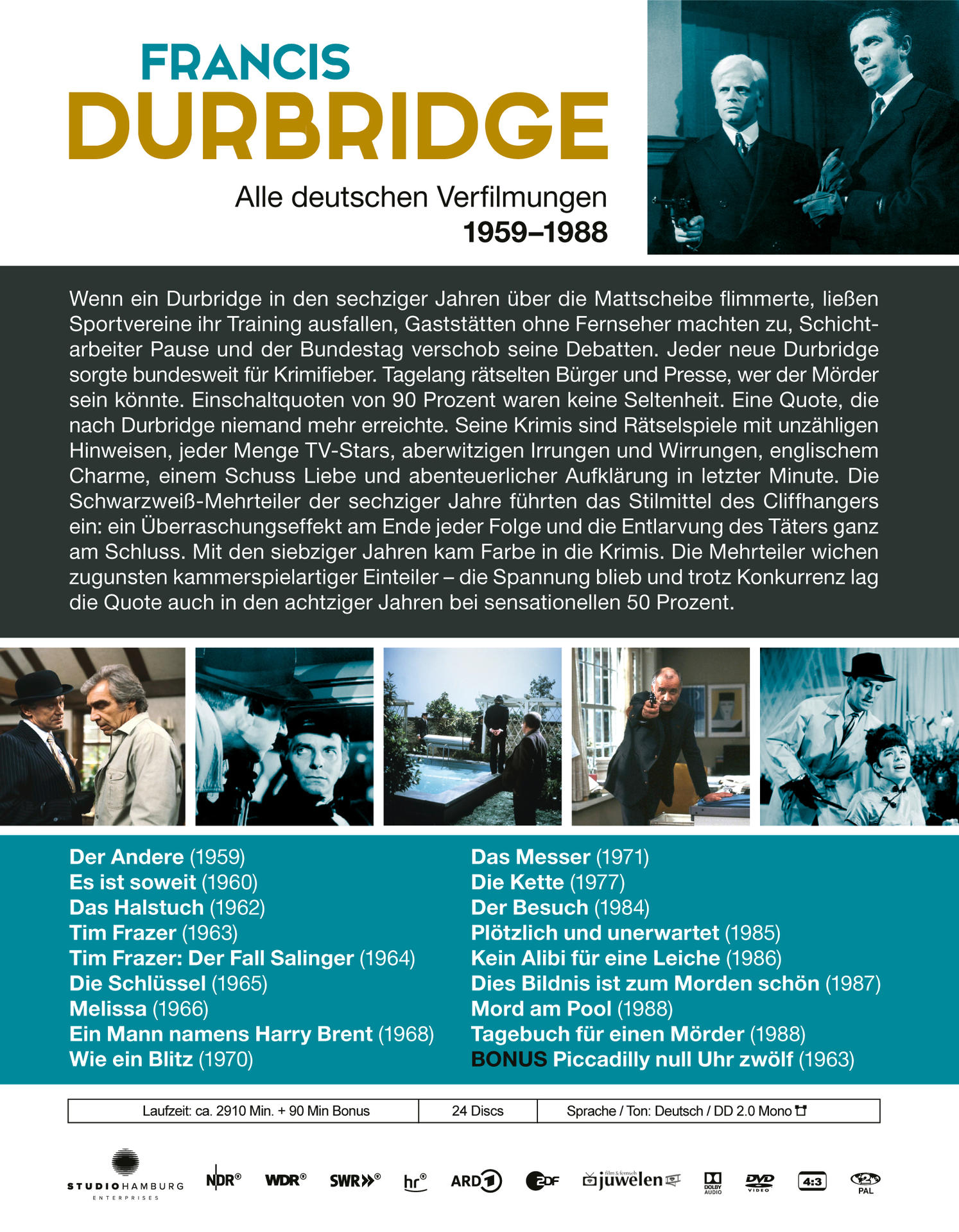 DVD-Cover für Francis Durbridge, mit Schauspielern und Filmtiteln.