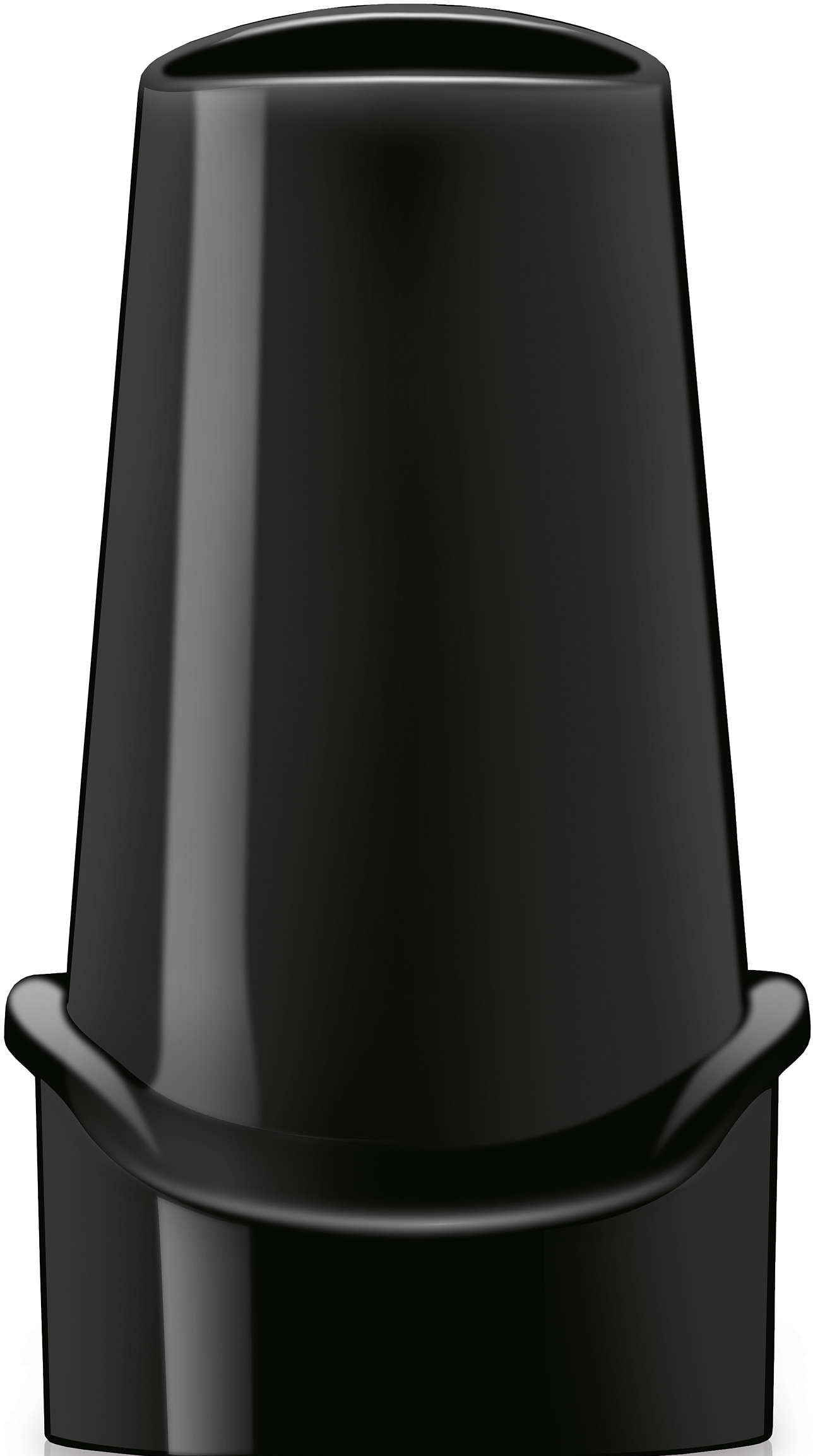 Objet noir, brillant, cylindrique, se rétrécissant vers le haut.