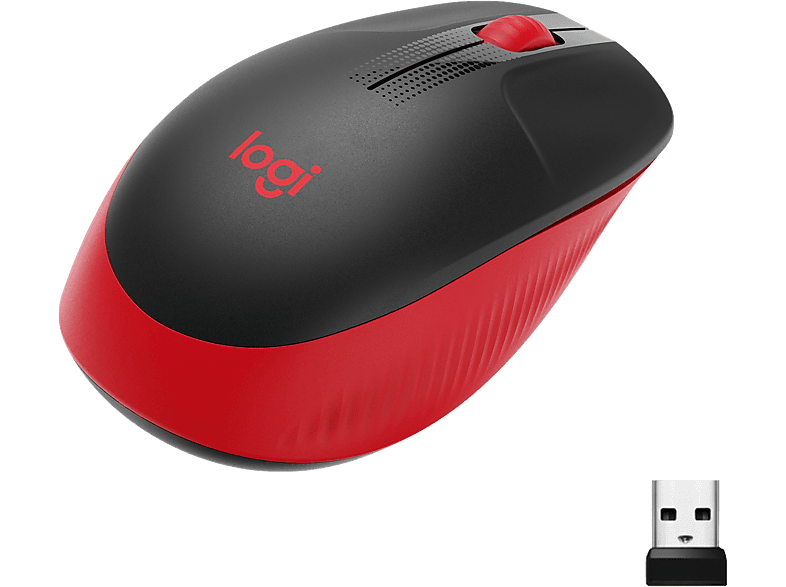 Logitech M190, 3 botones, 1000 ppp, Nano receptor Logitech, 1x Pila AA, 18 meses, Rojo