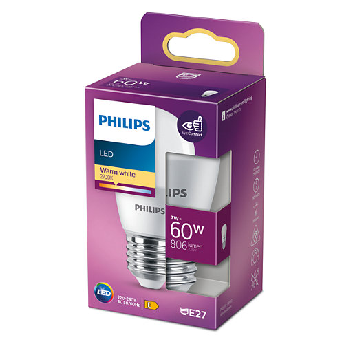 Philips LED izzó doboza. A doboz az izzót a 'LED' felirattal és specifikációkkal mutatja.