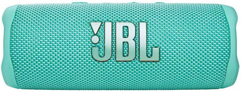 Un haut-parleur JBL vert d'eau. Le logo JBL est bien visible à l'avant.