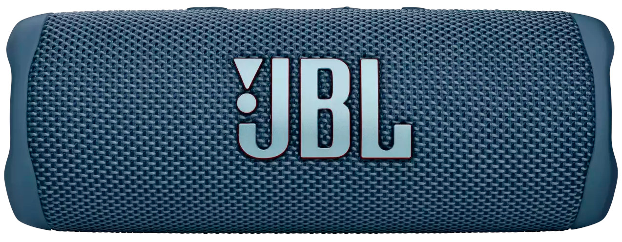 Un haut-parleur portable JBL bleu avec le logo JBL en blanc.