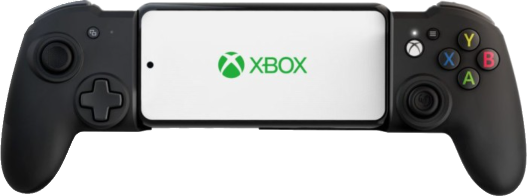 Schwarzer Telefon-Controller mit Xbox-Logo auf dem Telefonbildschirm.