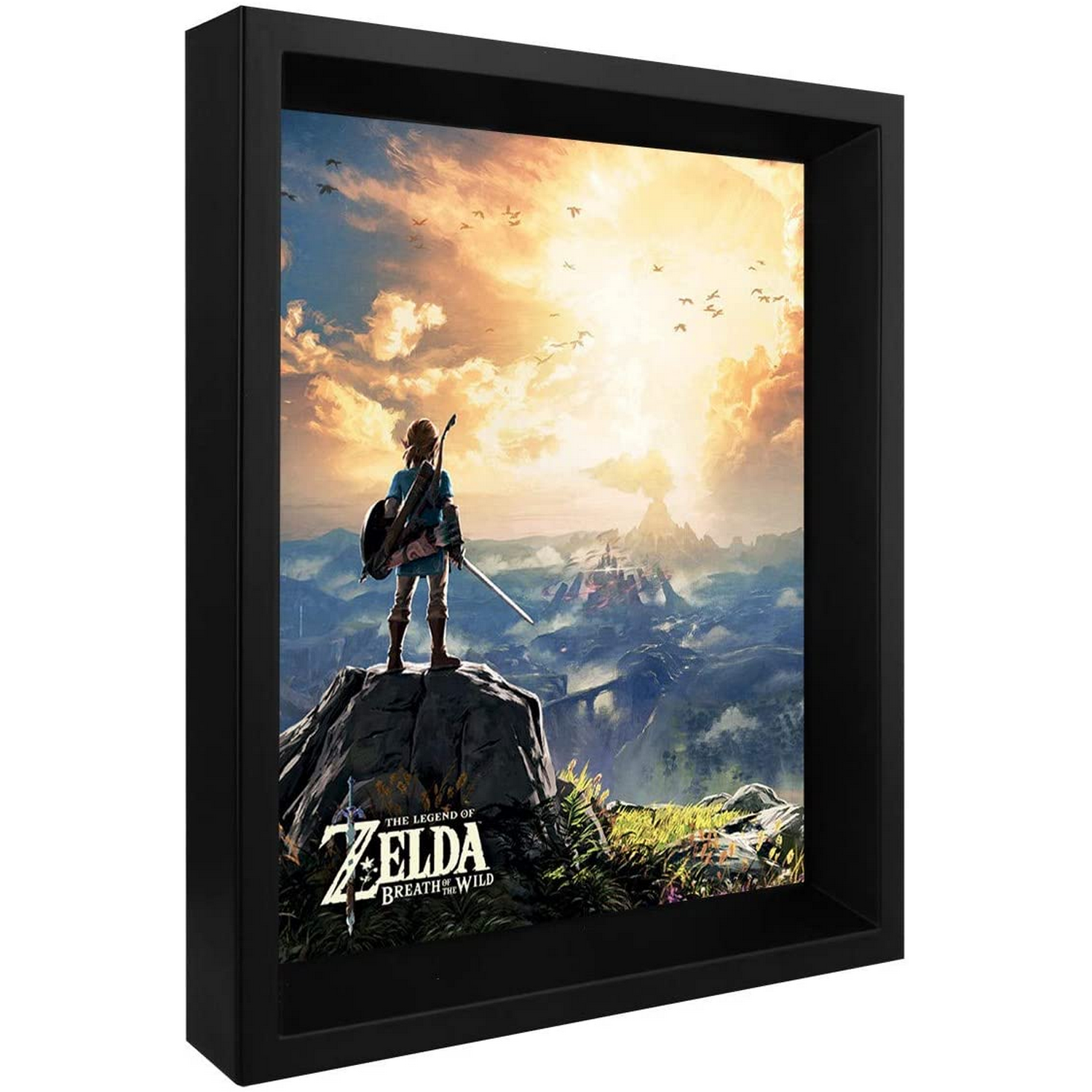 Obra enmarcada de 'The Legend of Zelda: Breath of the Wild' con un personaje en un paisaje.