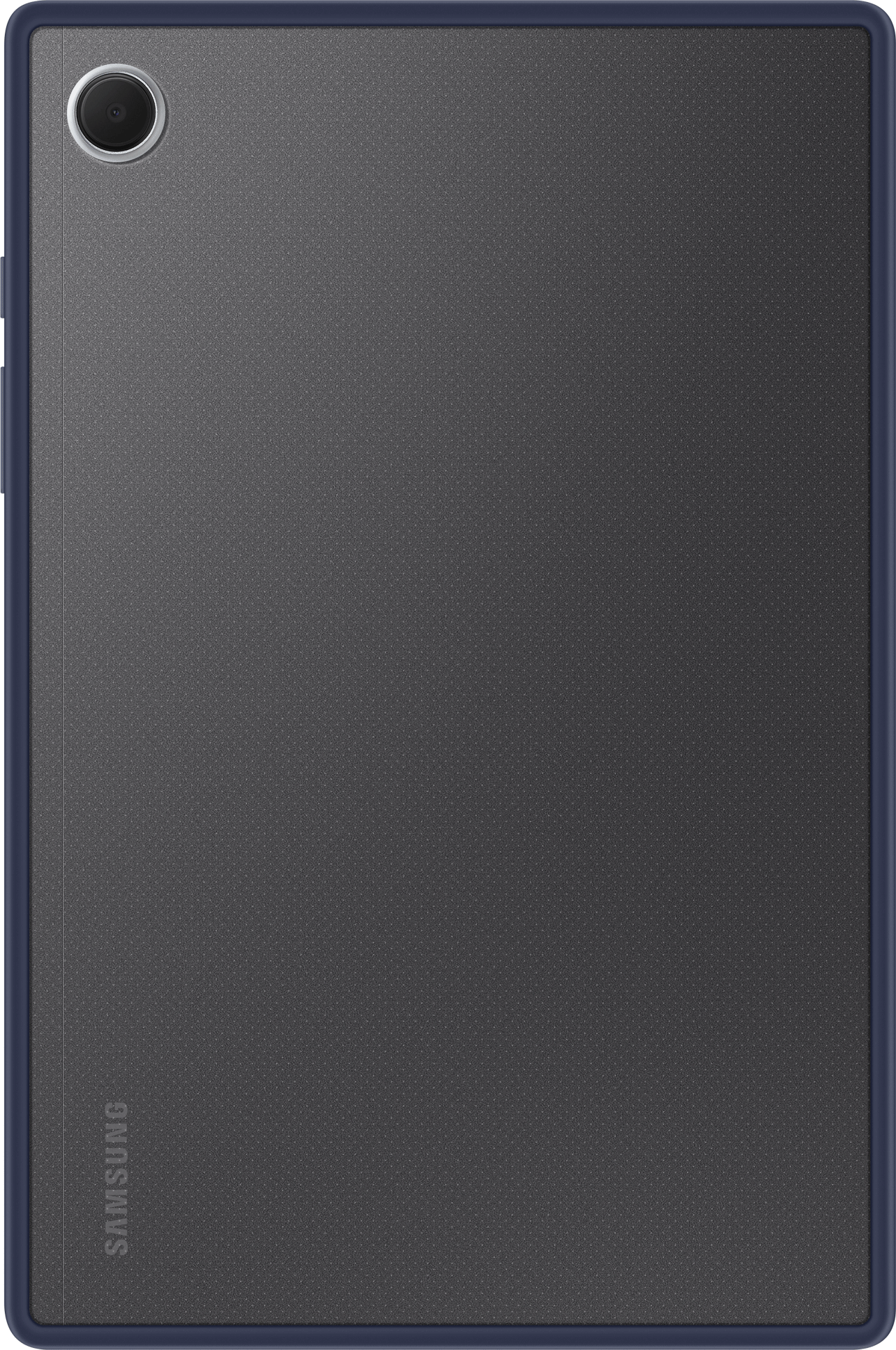 Back of a dark gray Samsung tablet. The camera is at the top left.